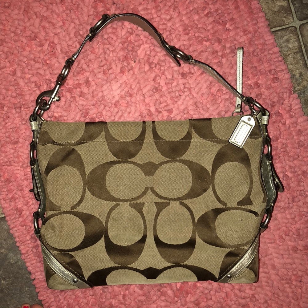 COACH Signature Jacquard Brown/Beige Silver Bag